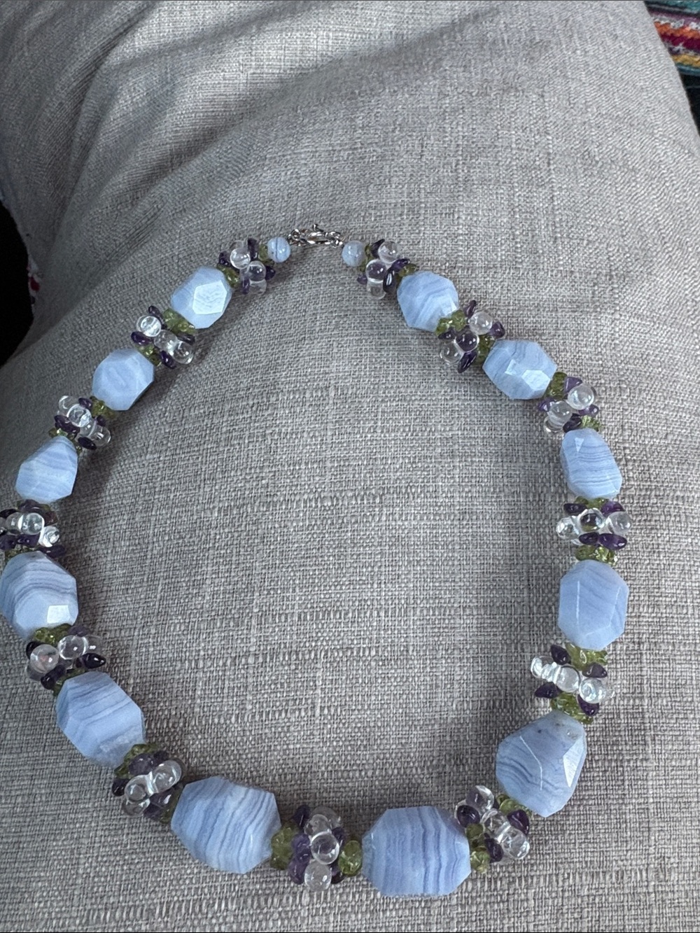 Ross-Simons Blue Lace Agate, Amethyst & Peridot Necklace